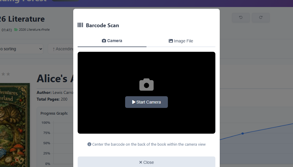 Barcode scan dialog with the Camera and Image file tabs